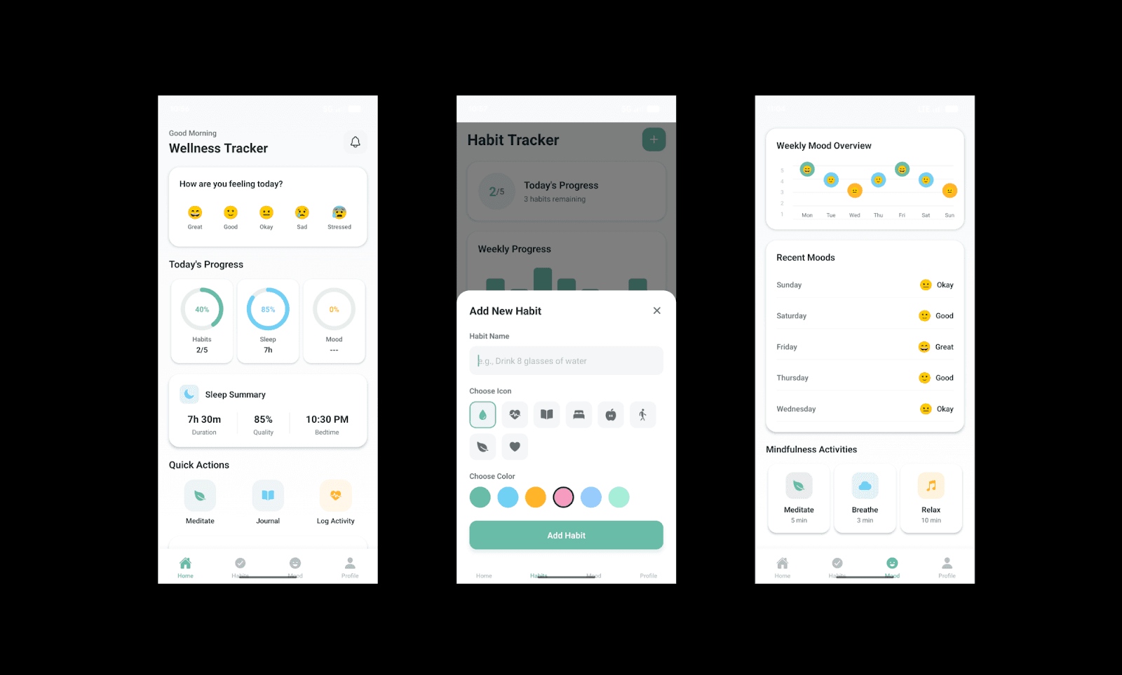 Screenshots of the first draft of a mobile app created using Emergent AI