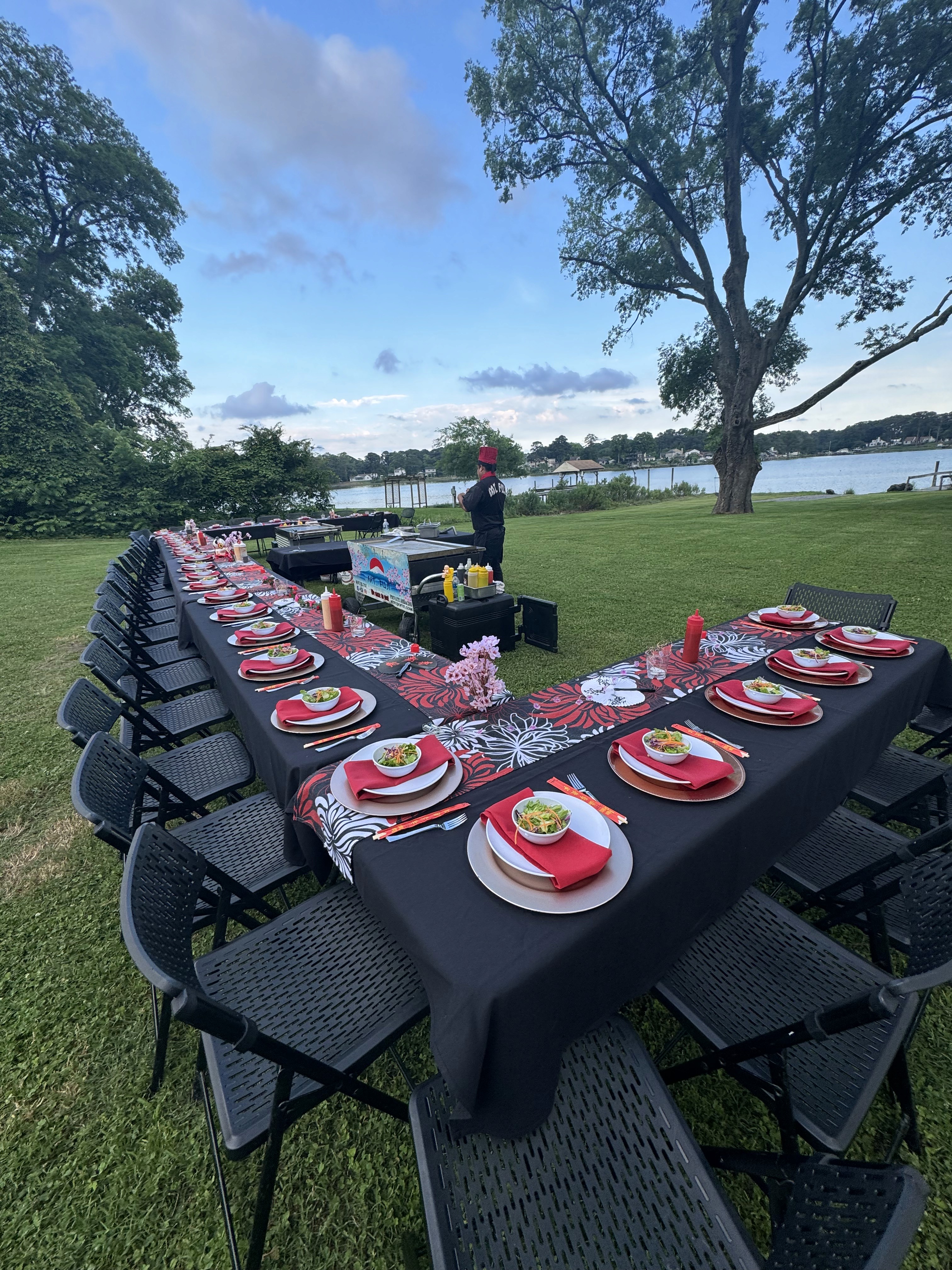 private hibachi chef preparing food at event