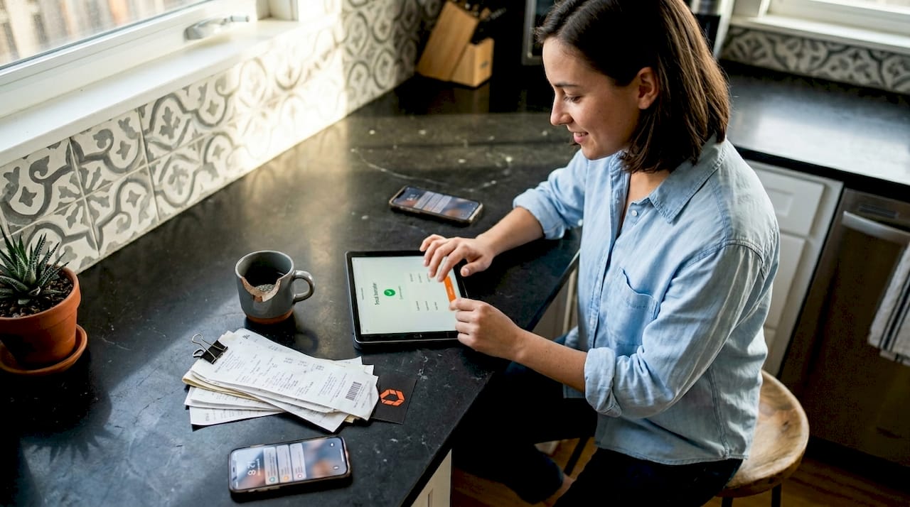 Startup founder using fintech banking app