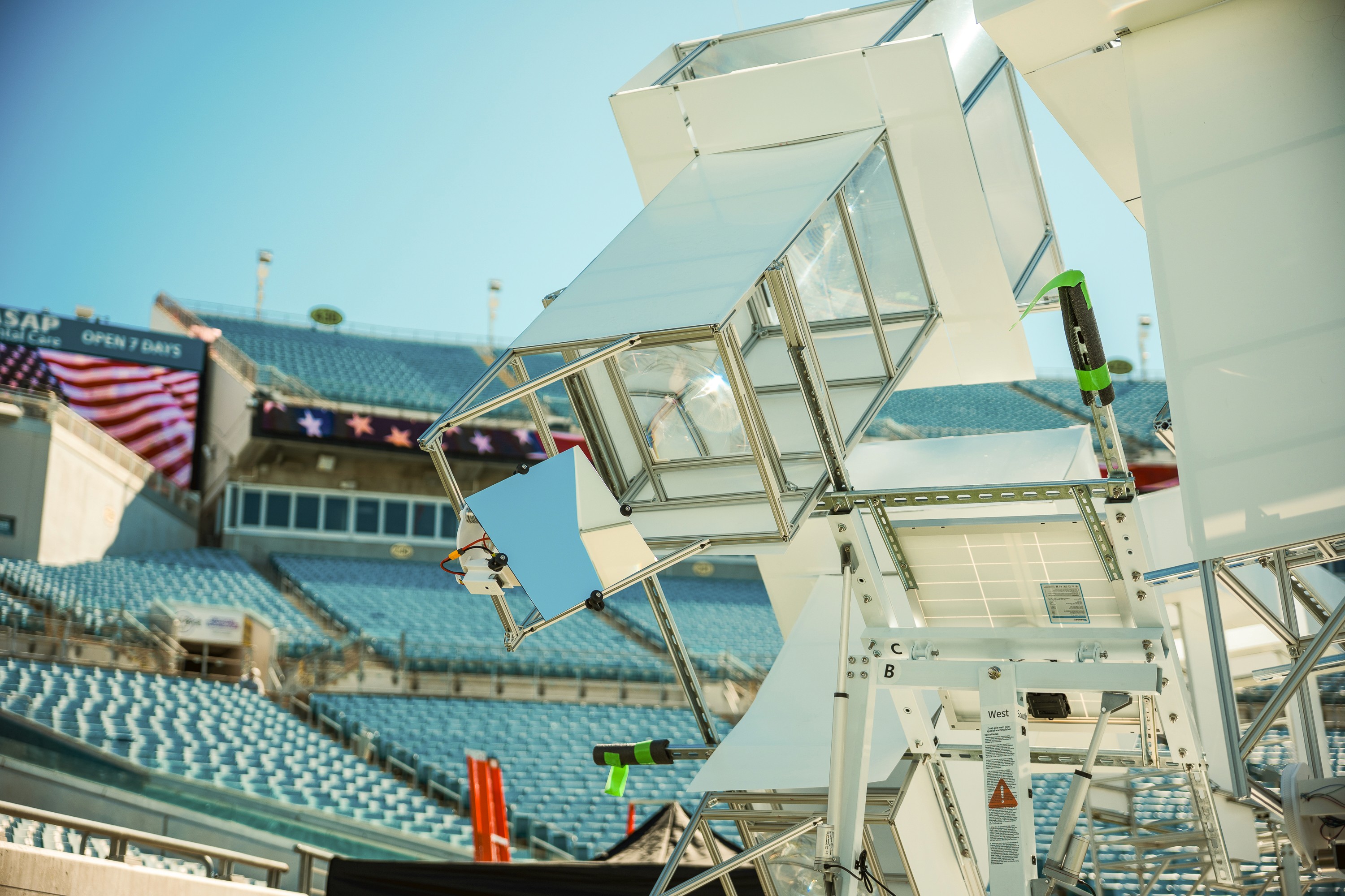 Star Catcher sunlight collection and concentration system hardware at Jacksonville Jaguars Stadium