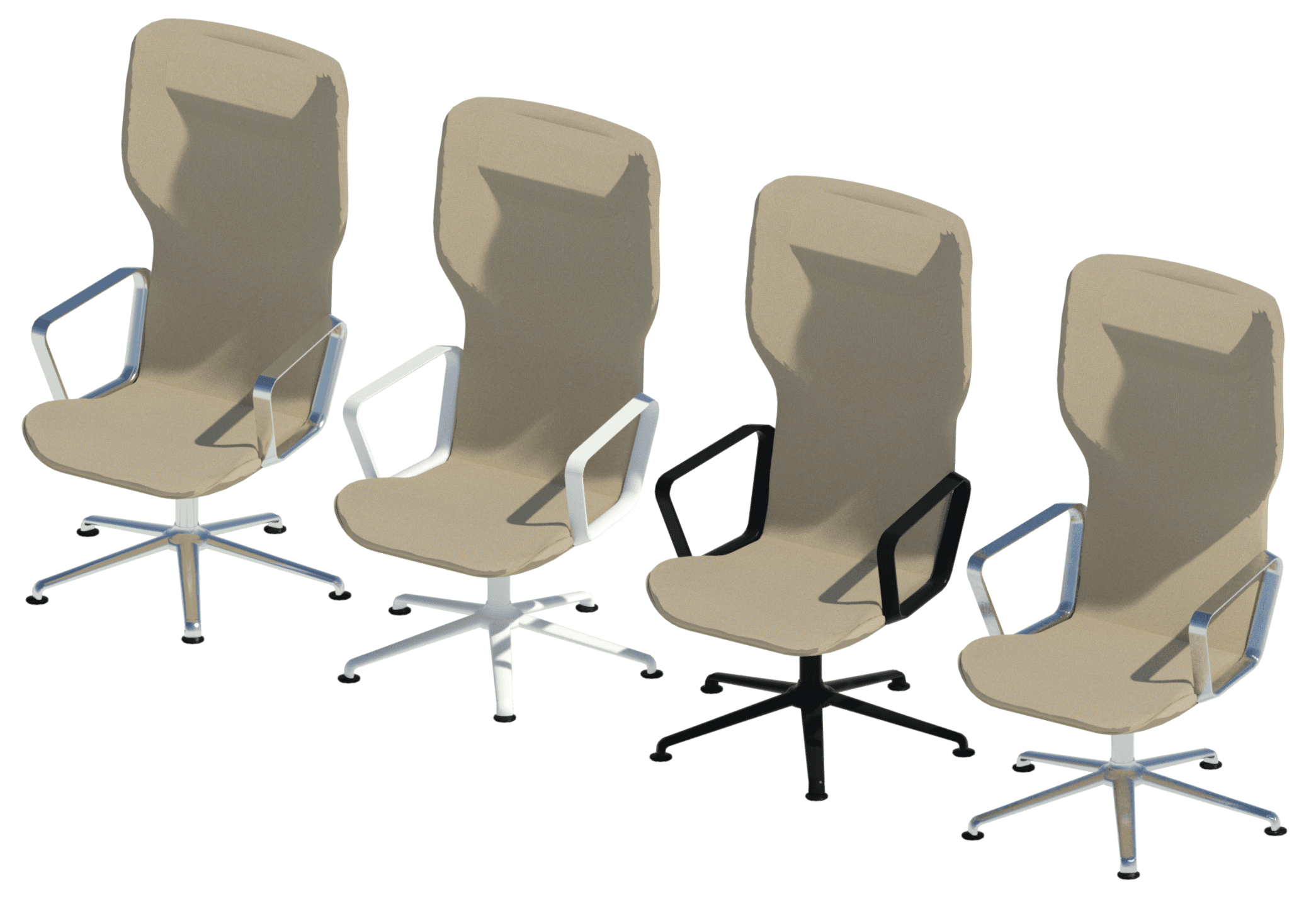Intra high backrest with four different frames - chrome, white, black and aluminum.