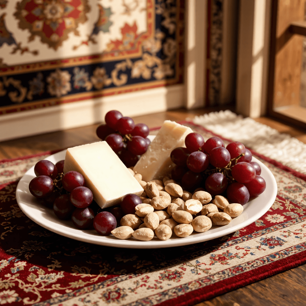 product photography of a plate of assorted fruits and nuts