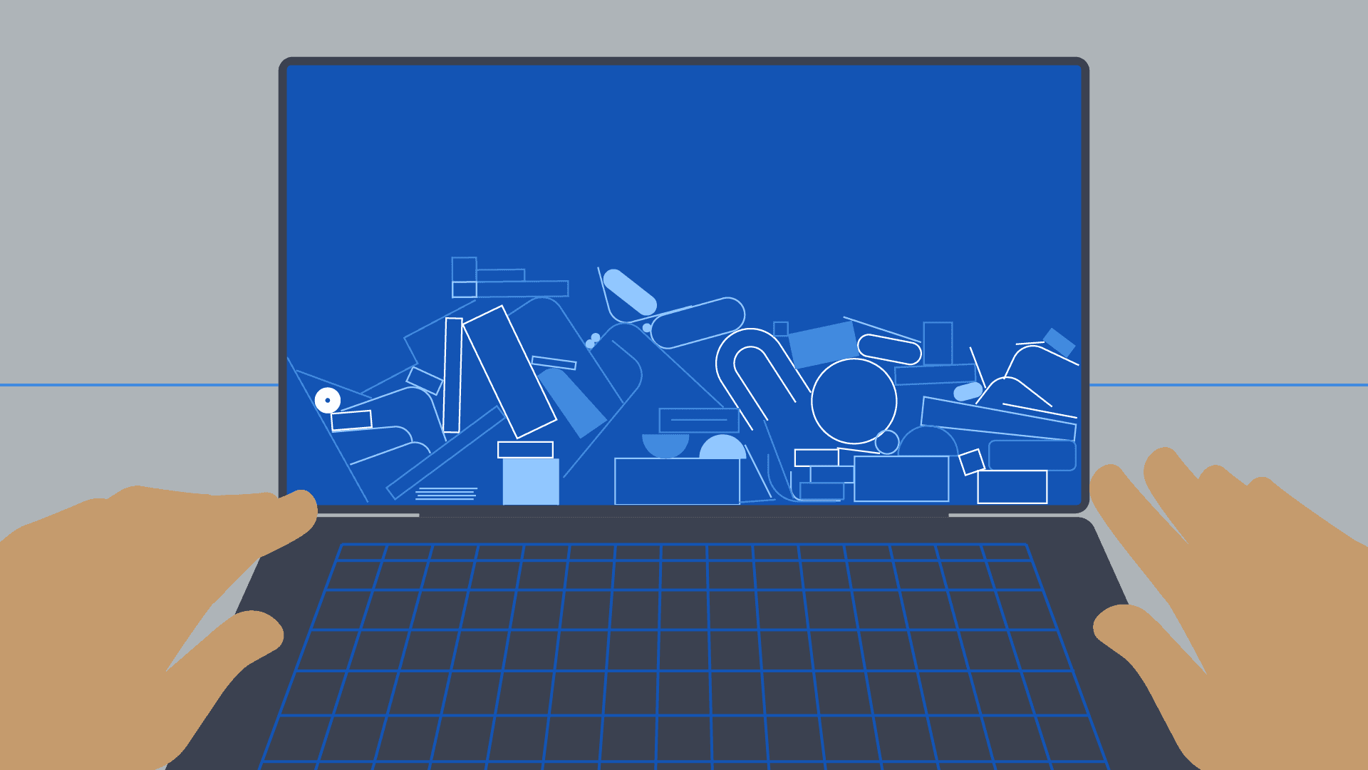 Vector illustration of hands typing on a laptop.