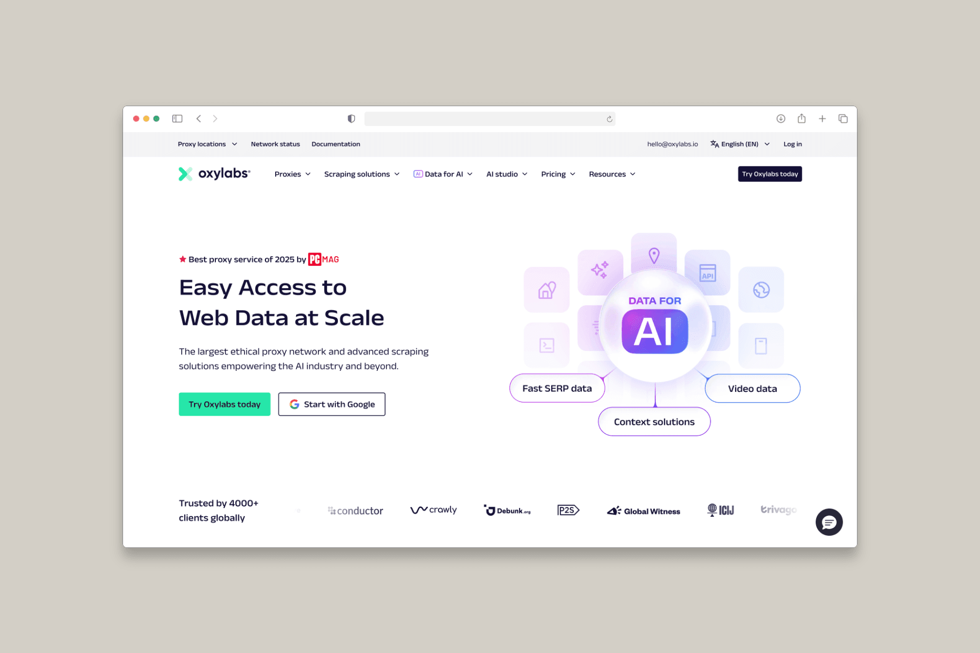 Oxylabs homepage mockup