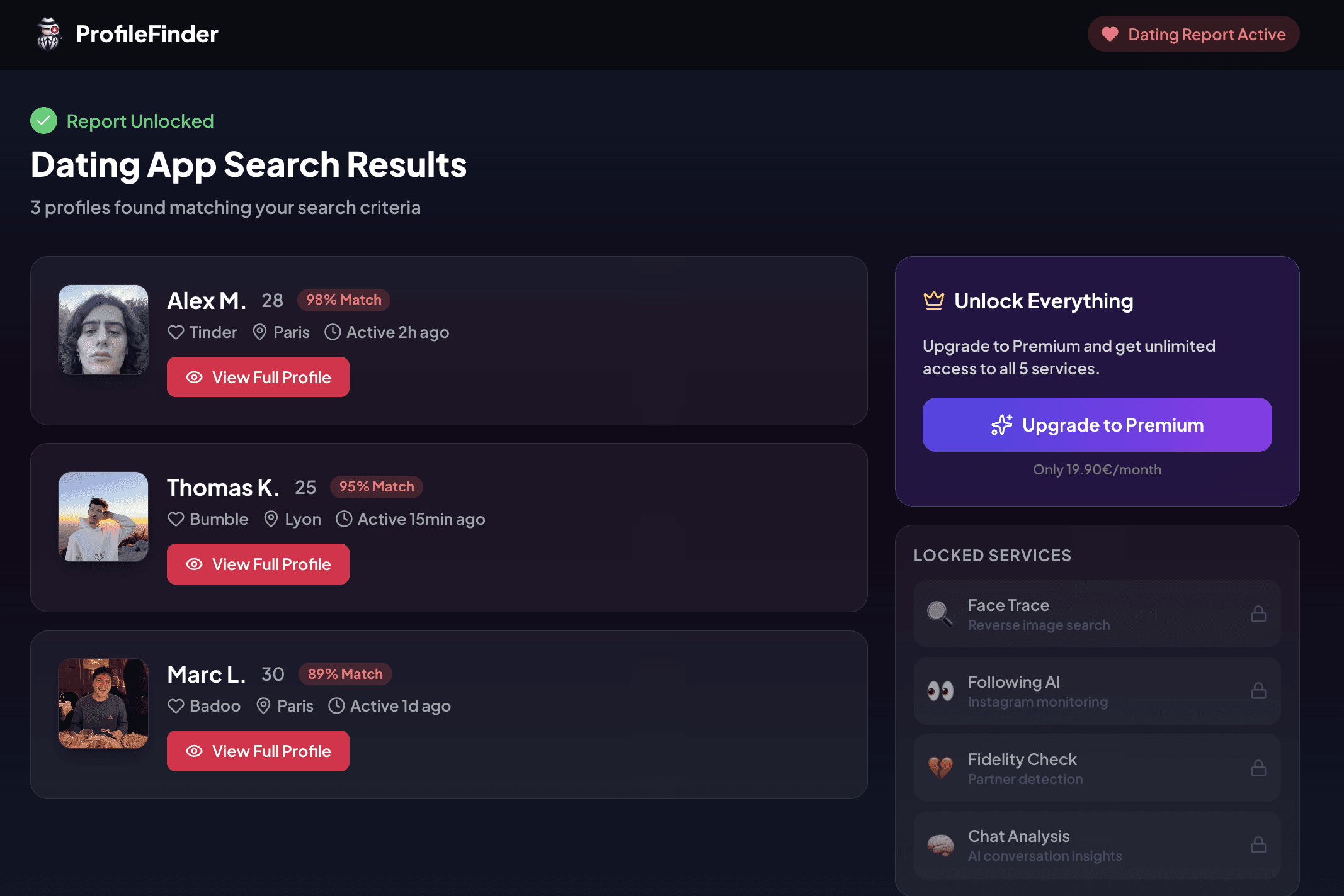 Profilefinder.ai results