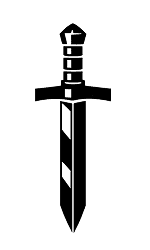 lack illustrated sword icon positioned vertically with detailed Norse-inspired ornamentation, paired with "Amleth Digital" wordmark in serif typeface