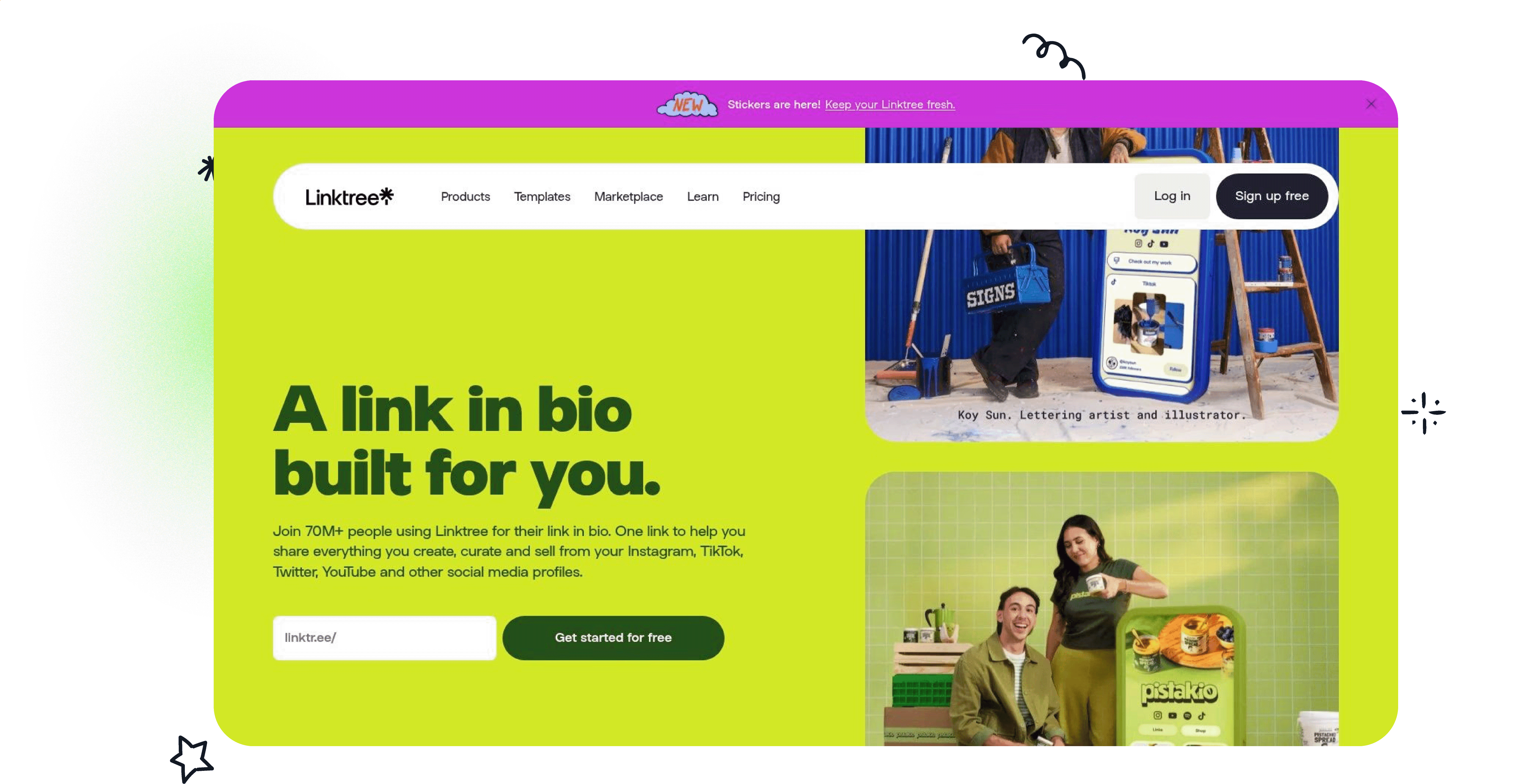Linktree homepage and example creator profiles