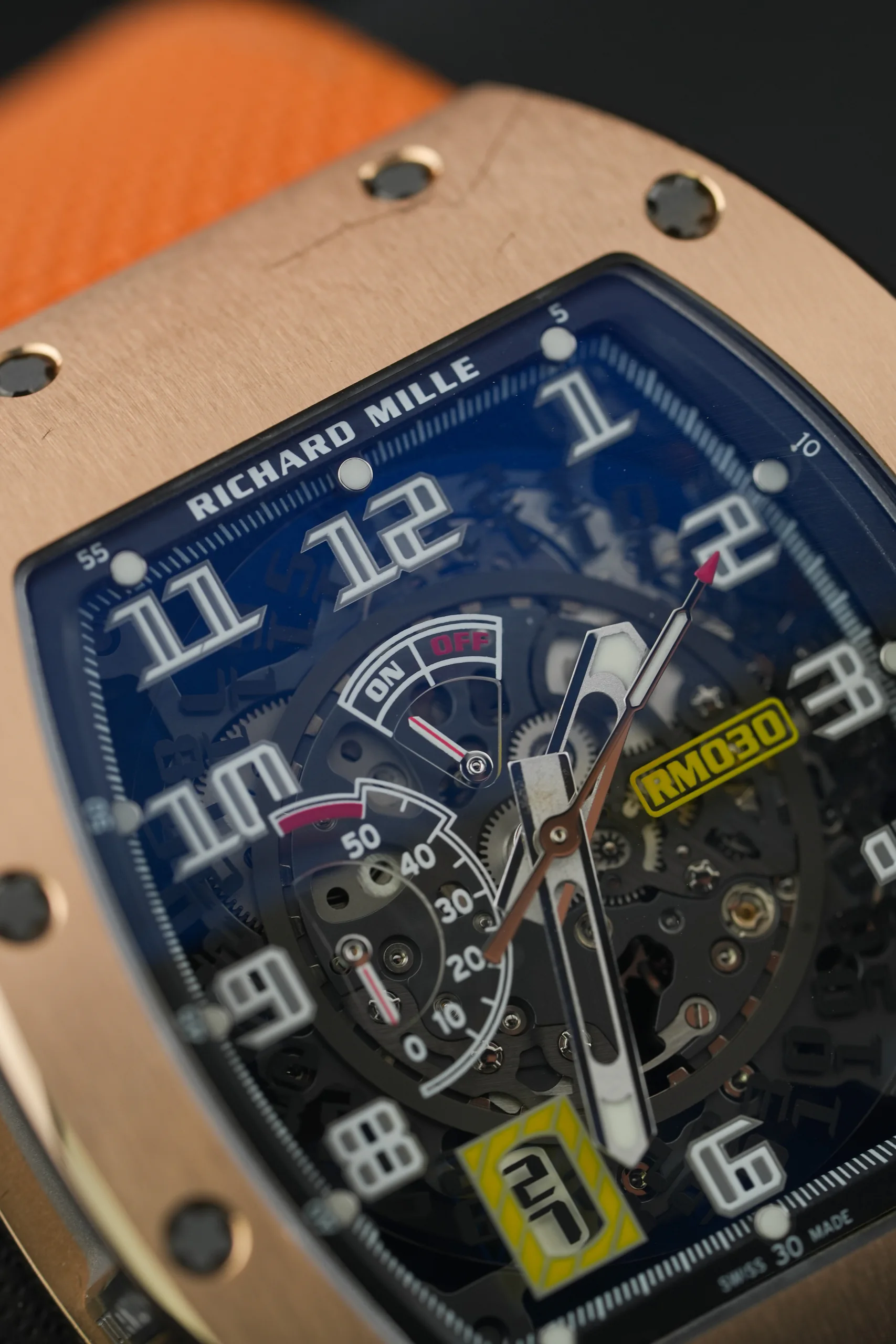 Richard Mille RM 030 RG/TI Rose Gold & Titanium close-up of the case and bezel