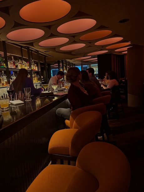 A bar under warm ceiling light
