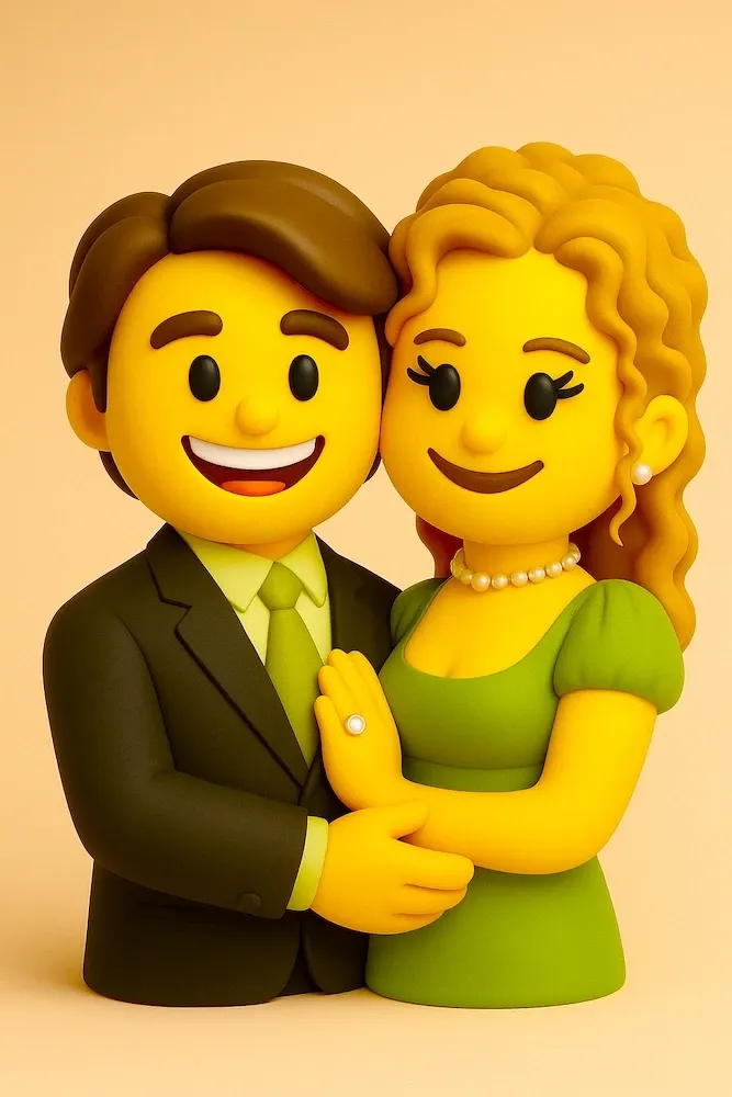 Стилизованные 3D-эмодзи Том Круз и Николь Кидман, обнимающаяся пара, иллюстрация их совместимости по биоритмам
