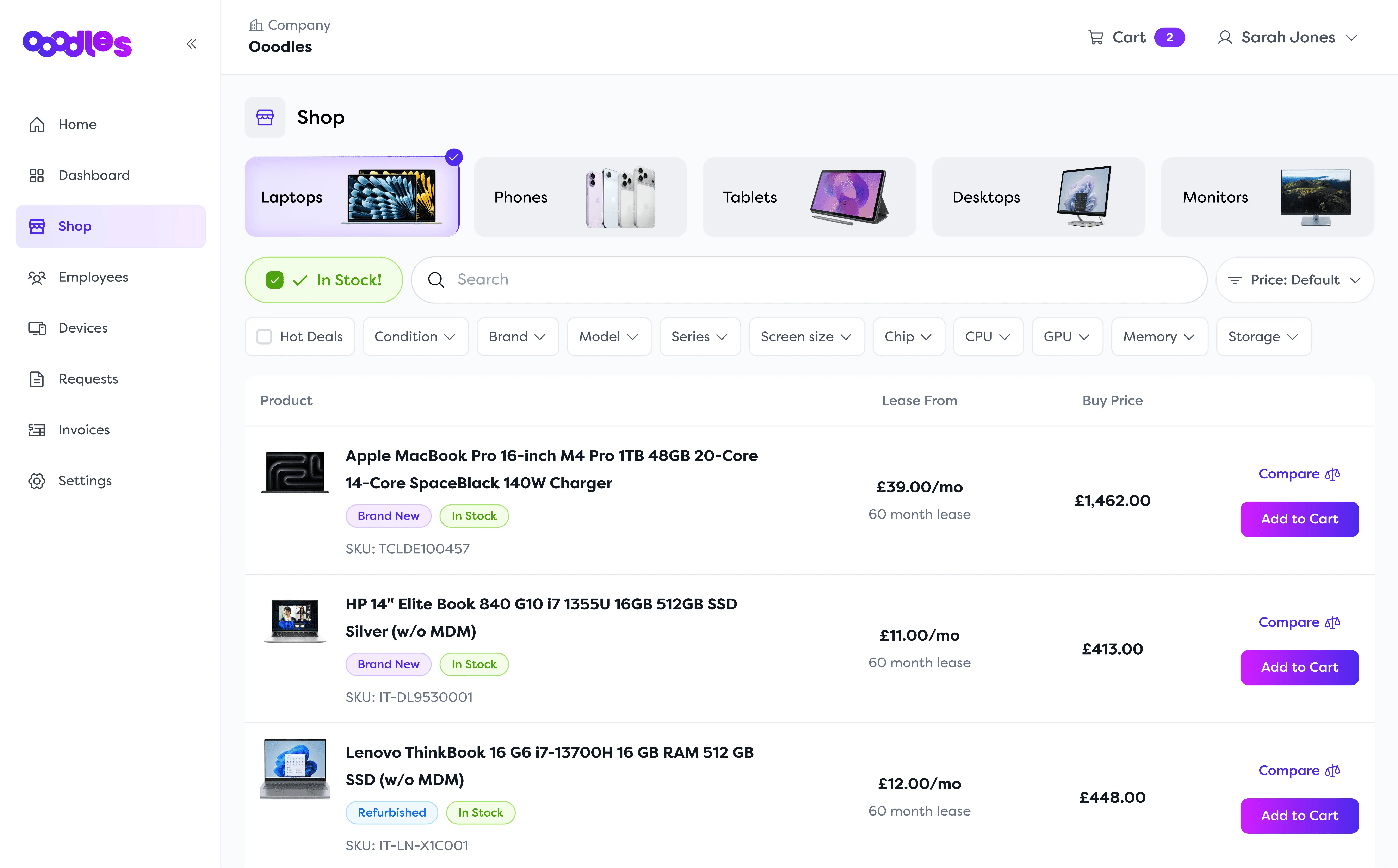 Shop tab in the Ooodles dashboard