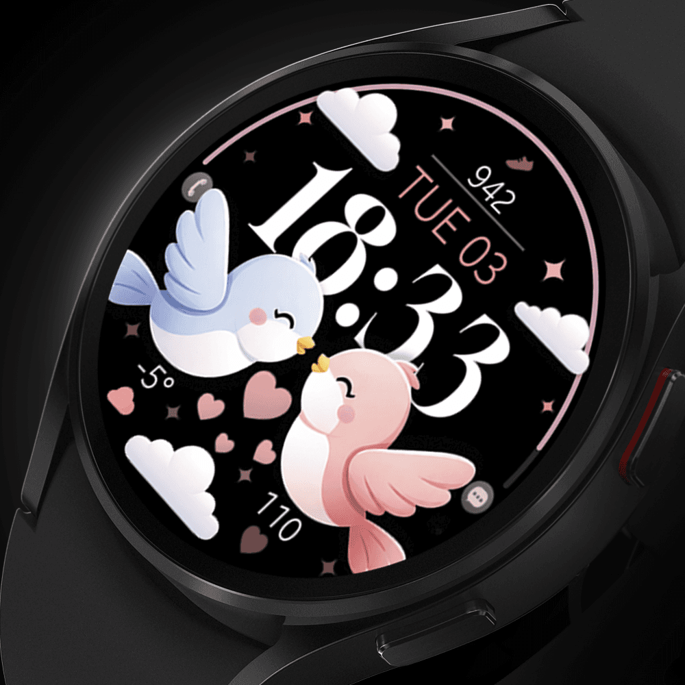 Galaxy watch displaying a valentine's day watch face