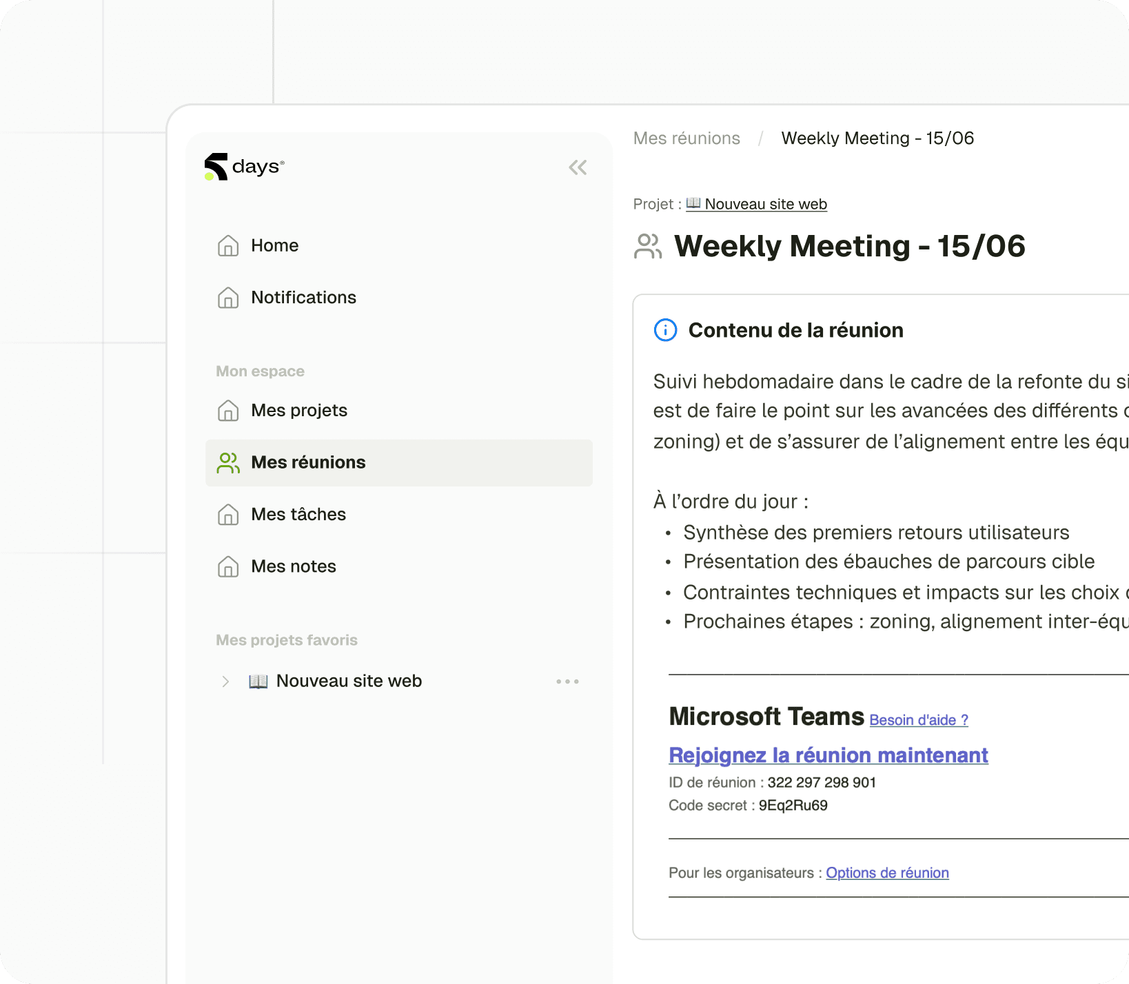 Vue de dashboard Google Meet.