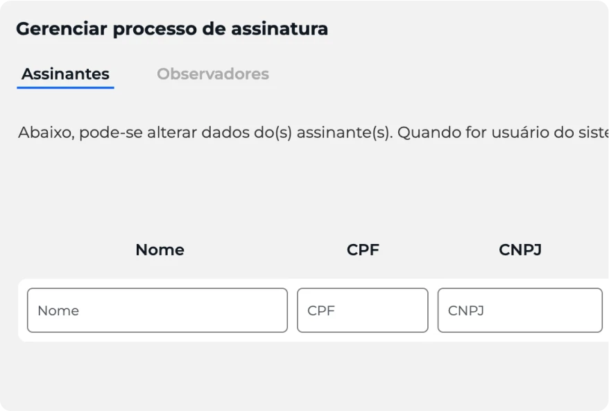 Tela do gerenciador de assinaturas do Docnuvem