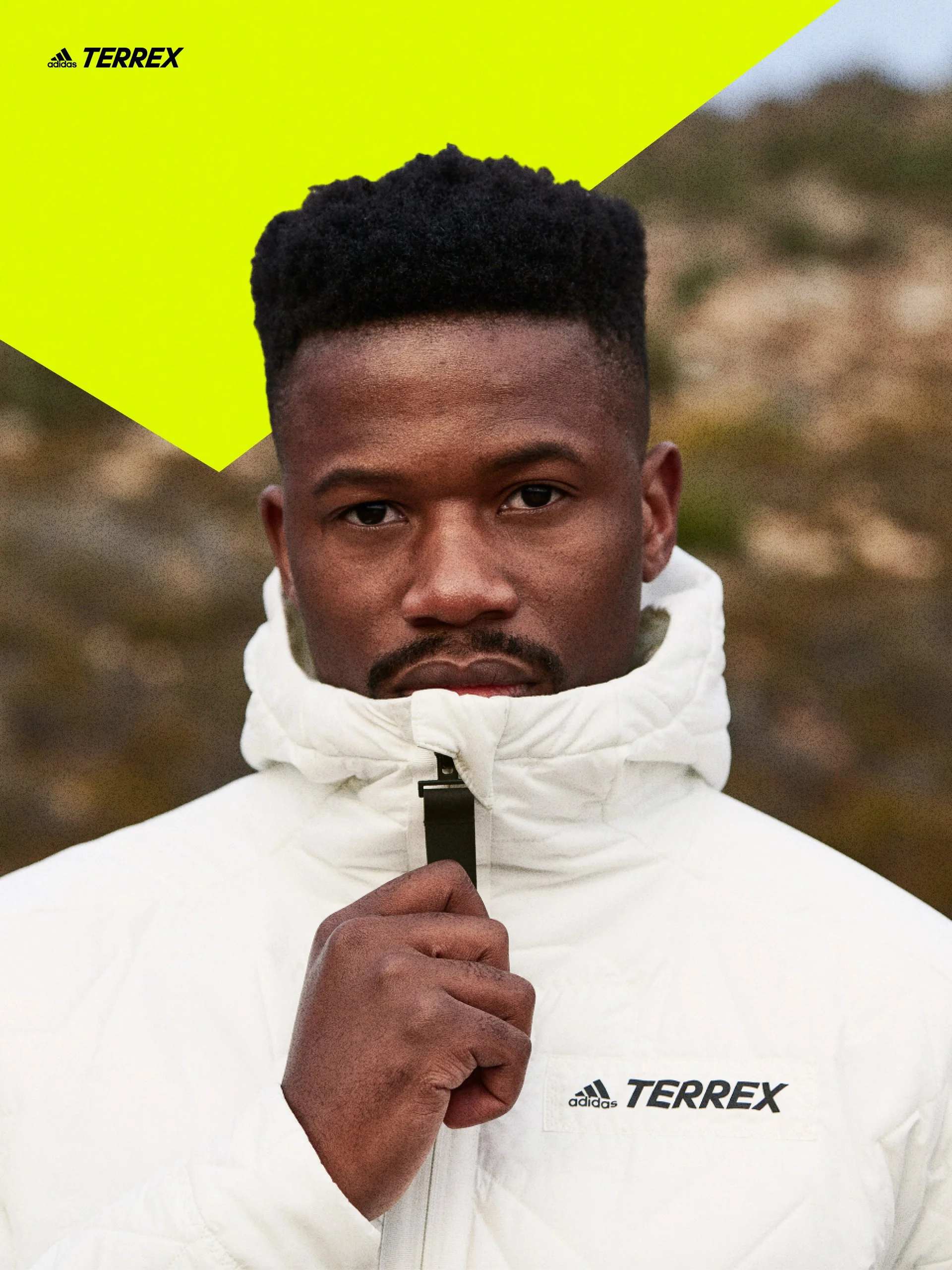 Phbotgraphy and graphic style for adidas TERREX, an outdoor performance brand.
