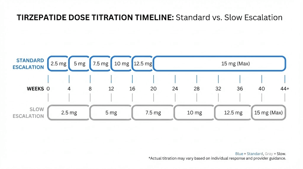 Tirzepatide dose titration schedule standard versus slow for anxiety management