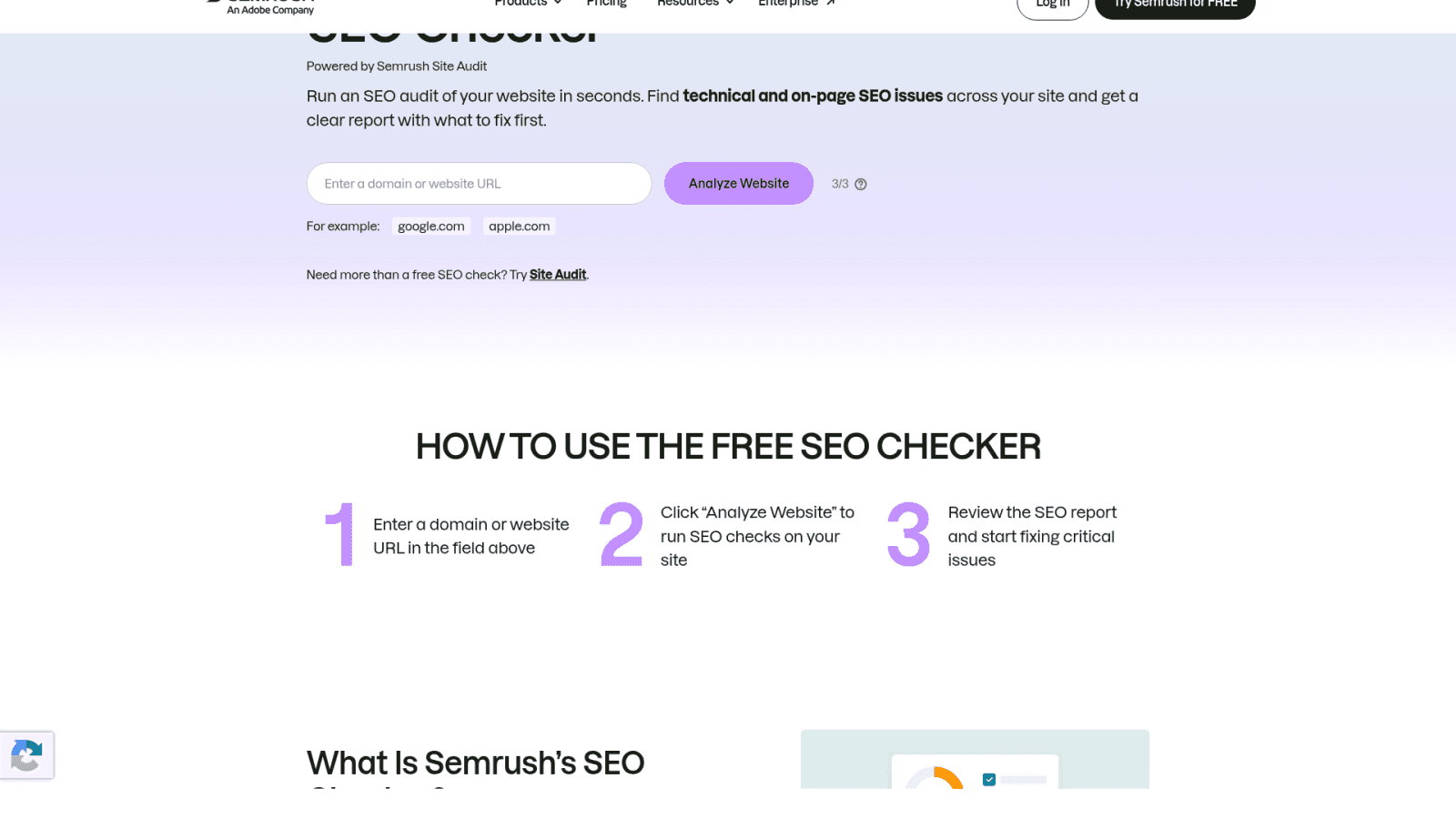 Semrush Site Audit tool page