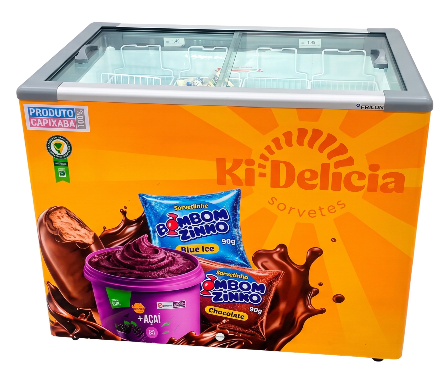 Freezer da Ki-Delícia abastecido em um ponto de venda