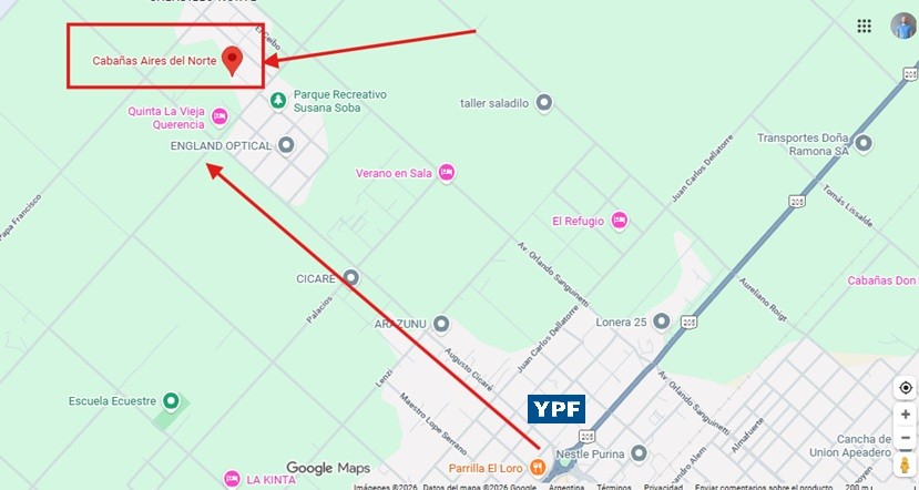 mapa de la ubicacion de cabañas aires del norte