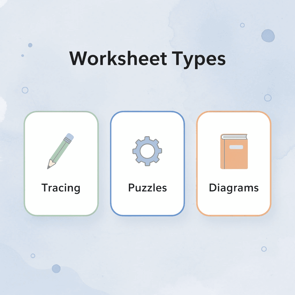 Three types of worksheets for different learning objectives