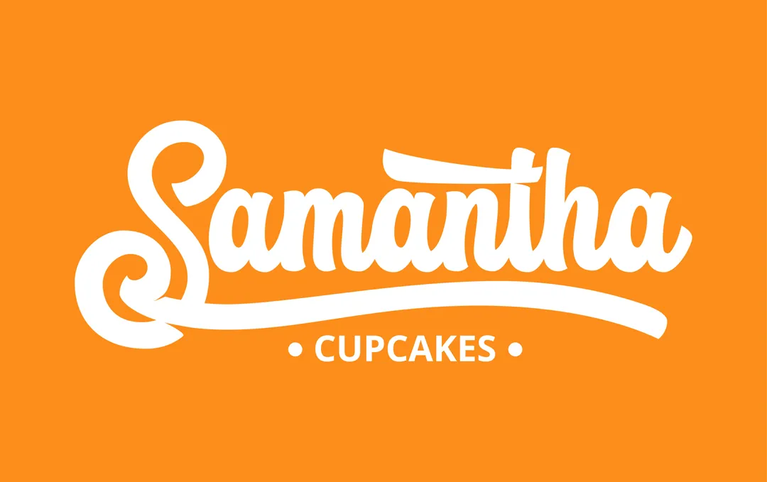 Samantha Cupcakes logo in fun orange handwritten typography