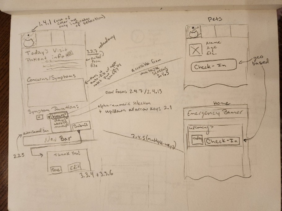 sketches of various app screen elements