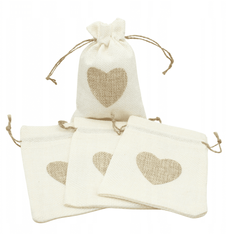 woreczki jutowe białe serca