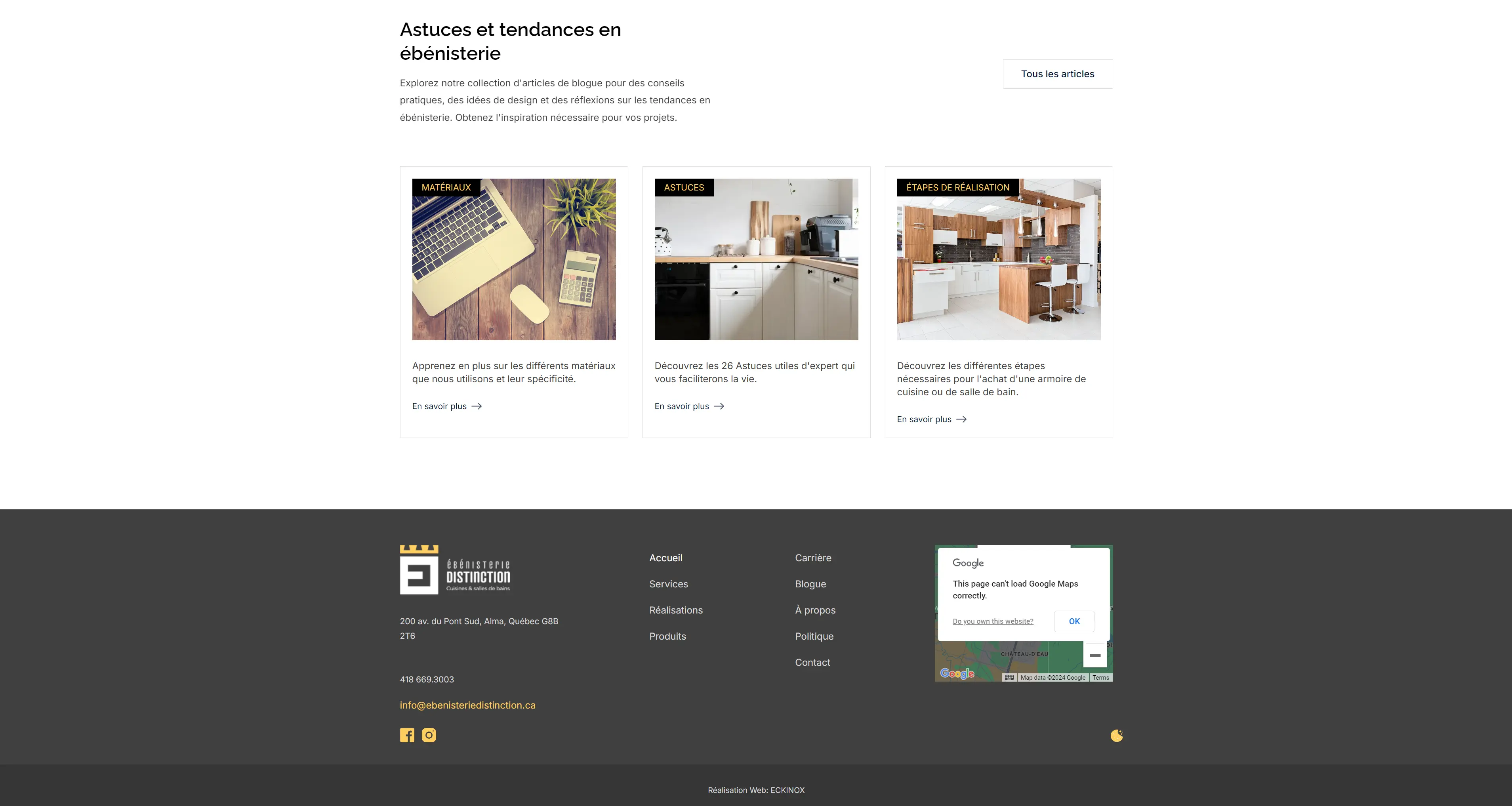 footer du site Ebenisterie distinction