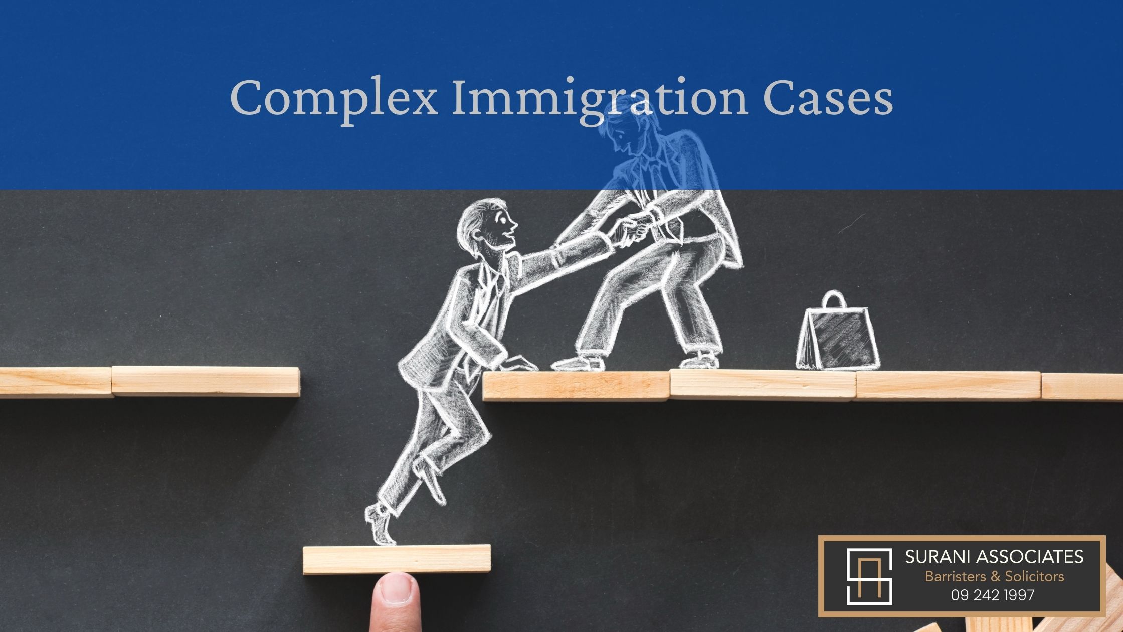 an illustration of one man pulling another one up with text complex immigration cases