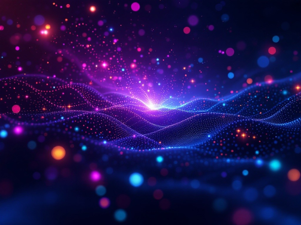 Abstract image of a wavy surface with glowing particles
