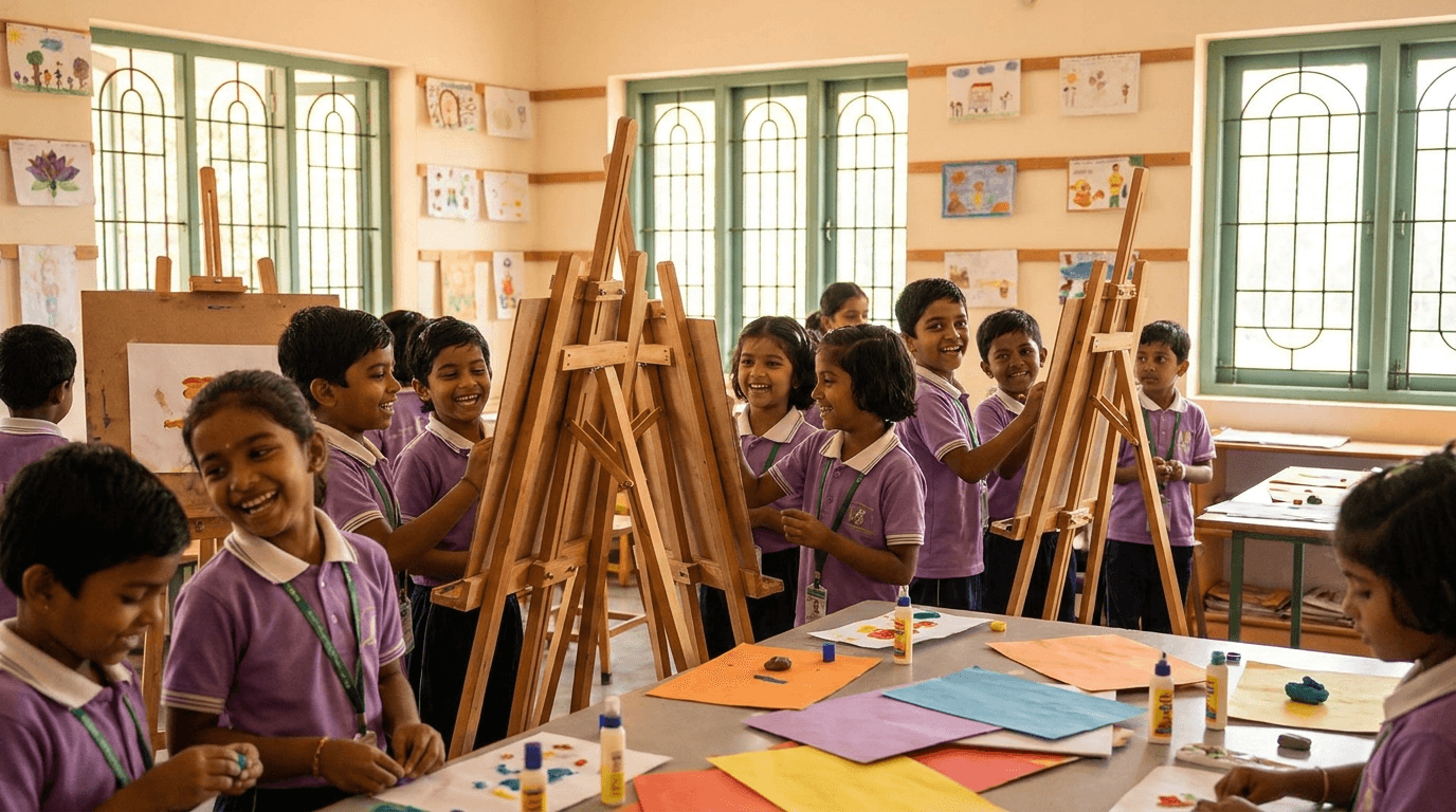 NCFE primary students painting and doing craft