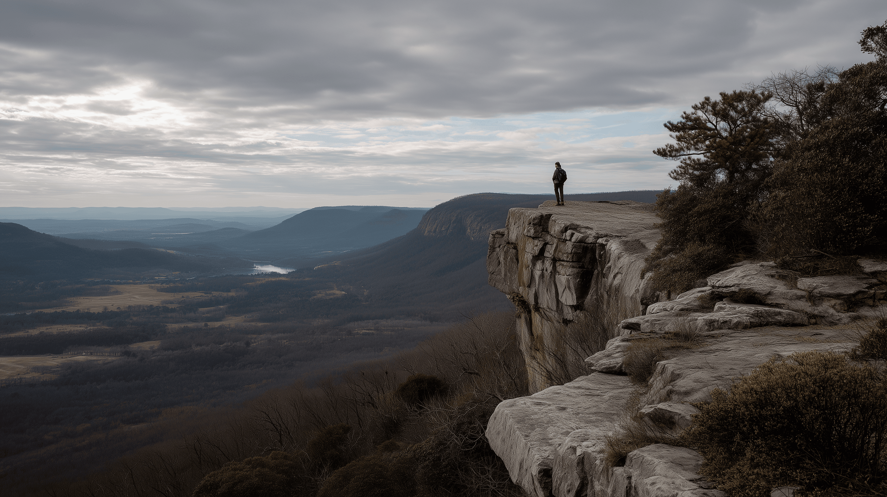 Cliffside with climber at the base