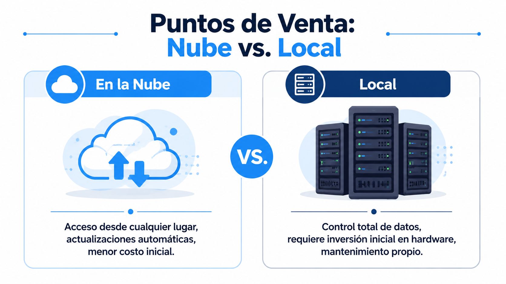 Comparativa entre sistemas de puntos de venta en la nube frente a sistemas de venta locales físicos.