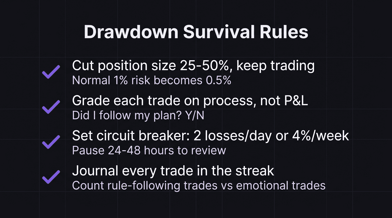 Checklist of survival rules during a trading drawdown