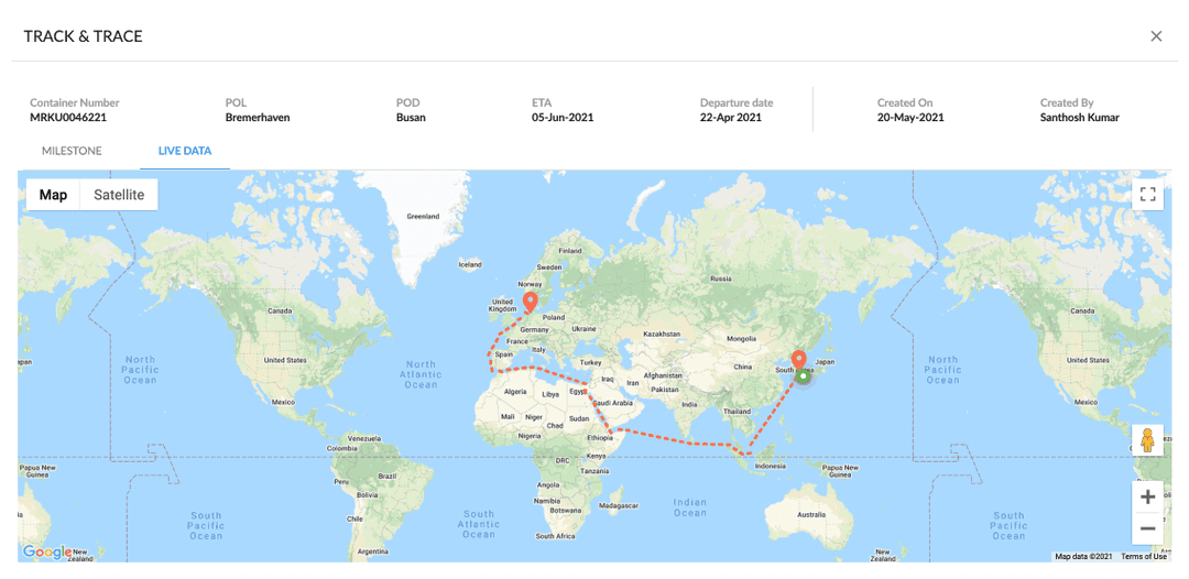 Track and trace vessels to get their latest milestone location