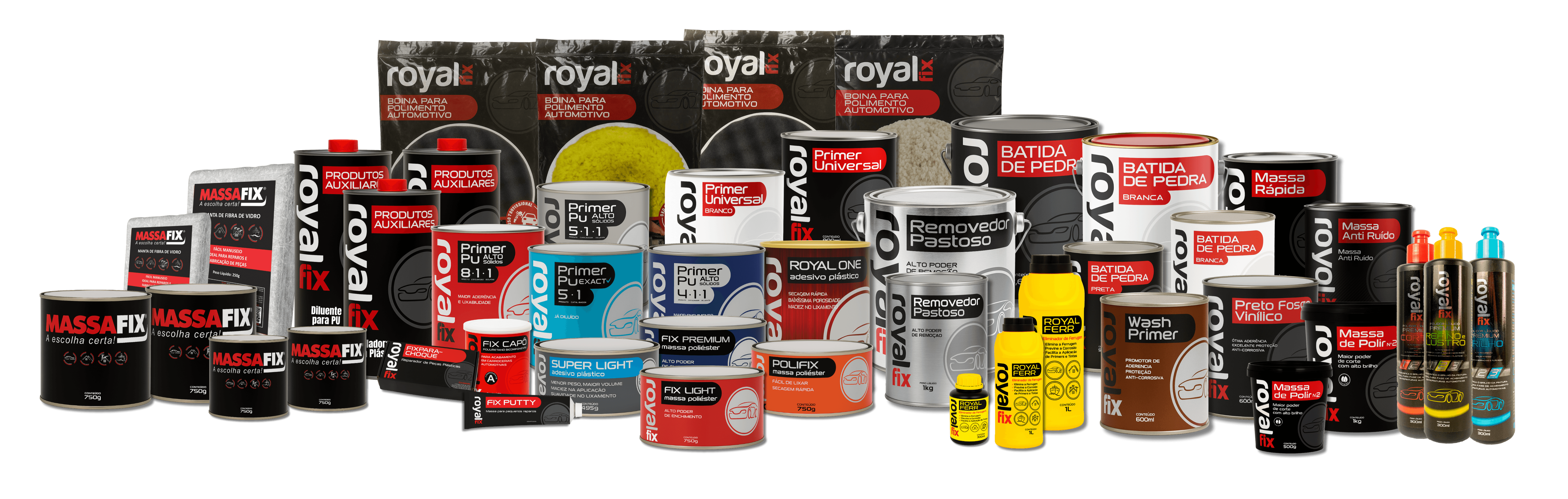 Prateleiras abastecidas com produtos royal fix