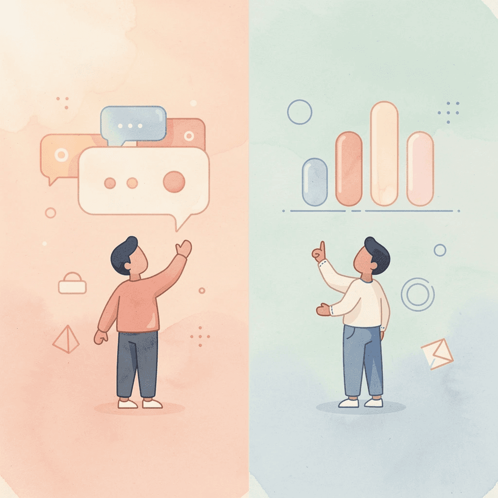 Split scene illustration showing reflection versus new beginnings
