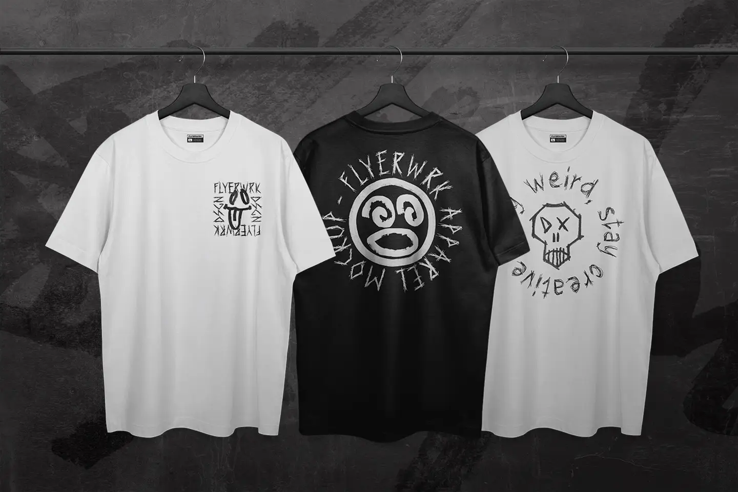 Markerize hand drawn marker graphics used for apparel streetwear designs on white and black t-shirts