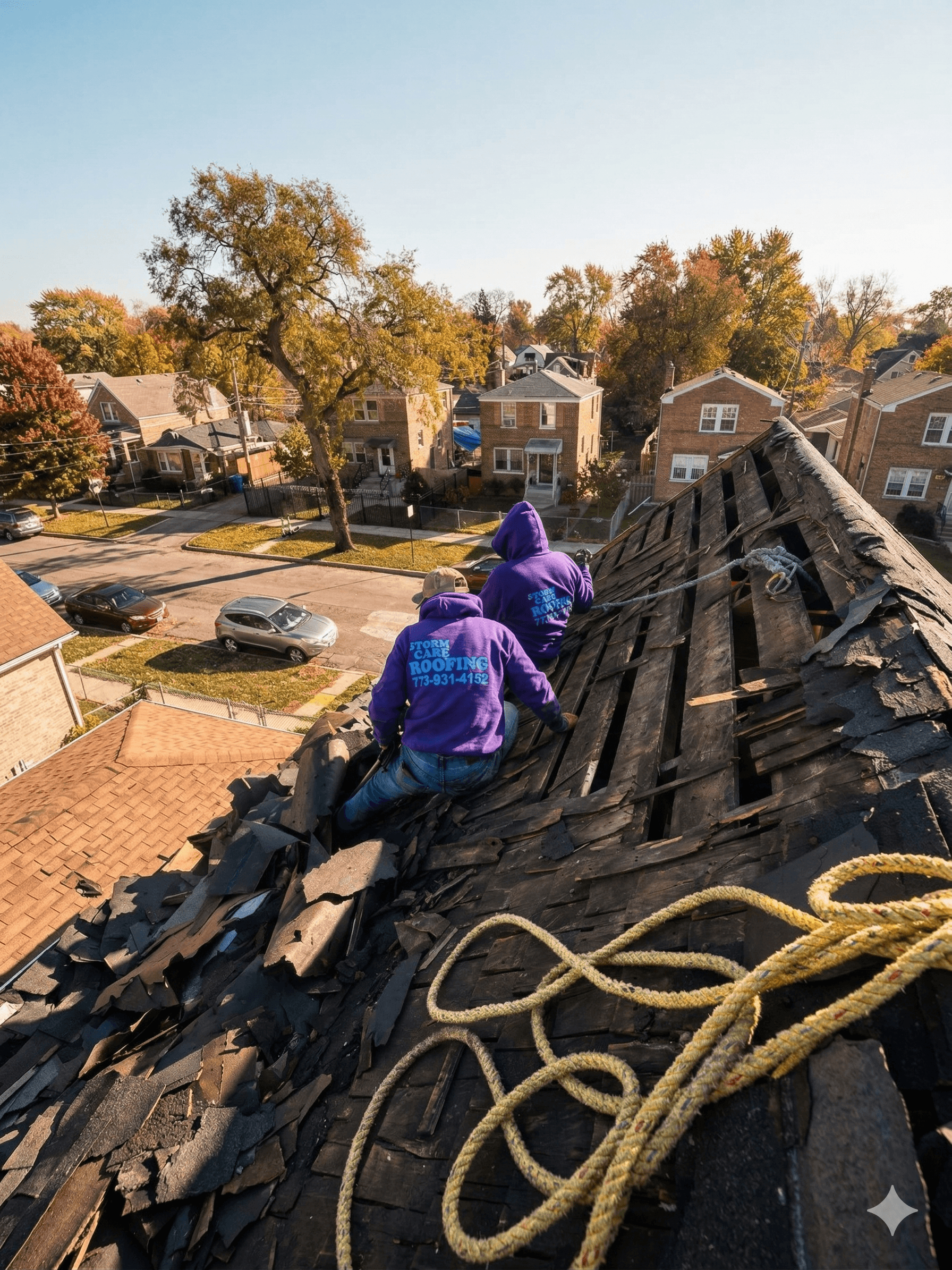 men working on a roof with a power drill