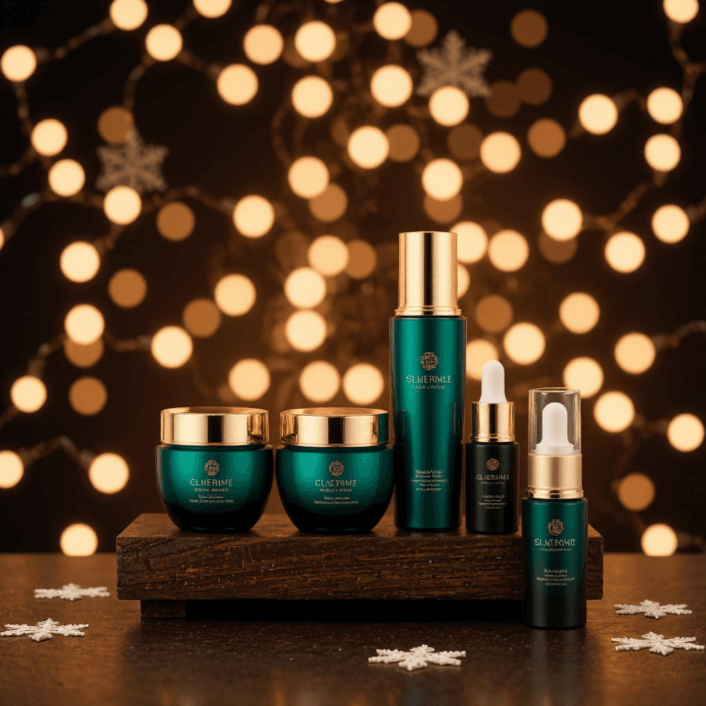 product photography of a set of skincare products including creams and serums