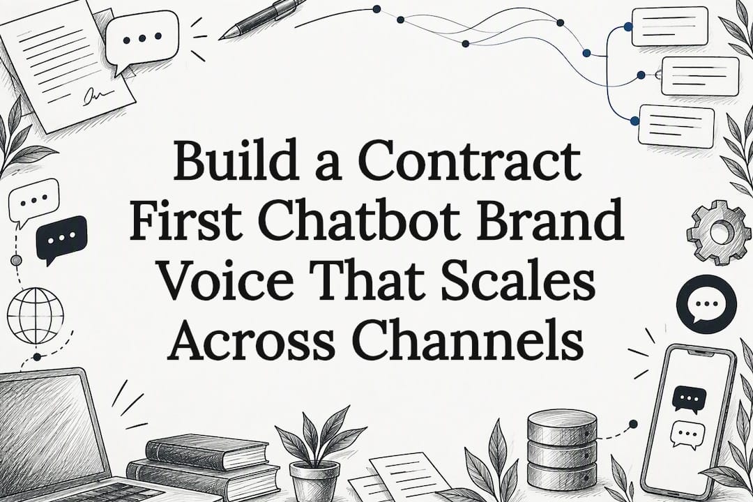 Sketch accents frame the chatbot voice title