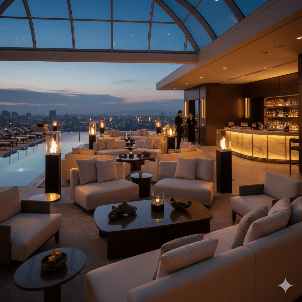 Luxury rooftop lounge bar at high-rise residences, Sector 113 Gurgaon