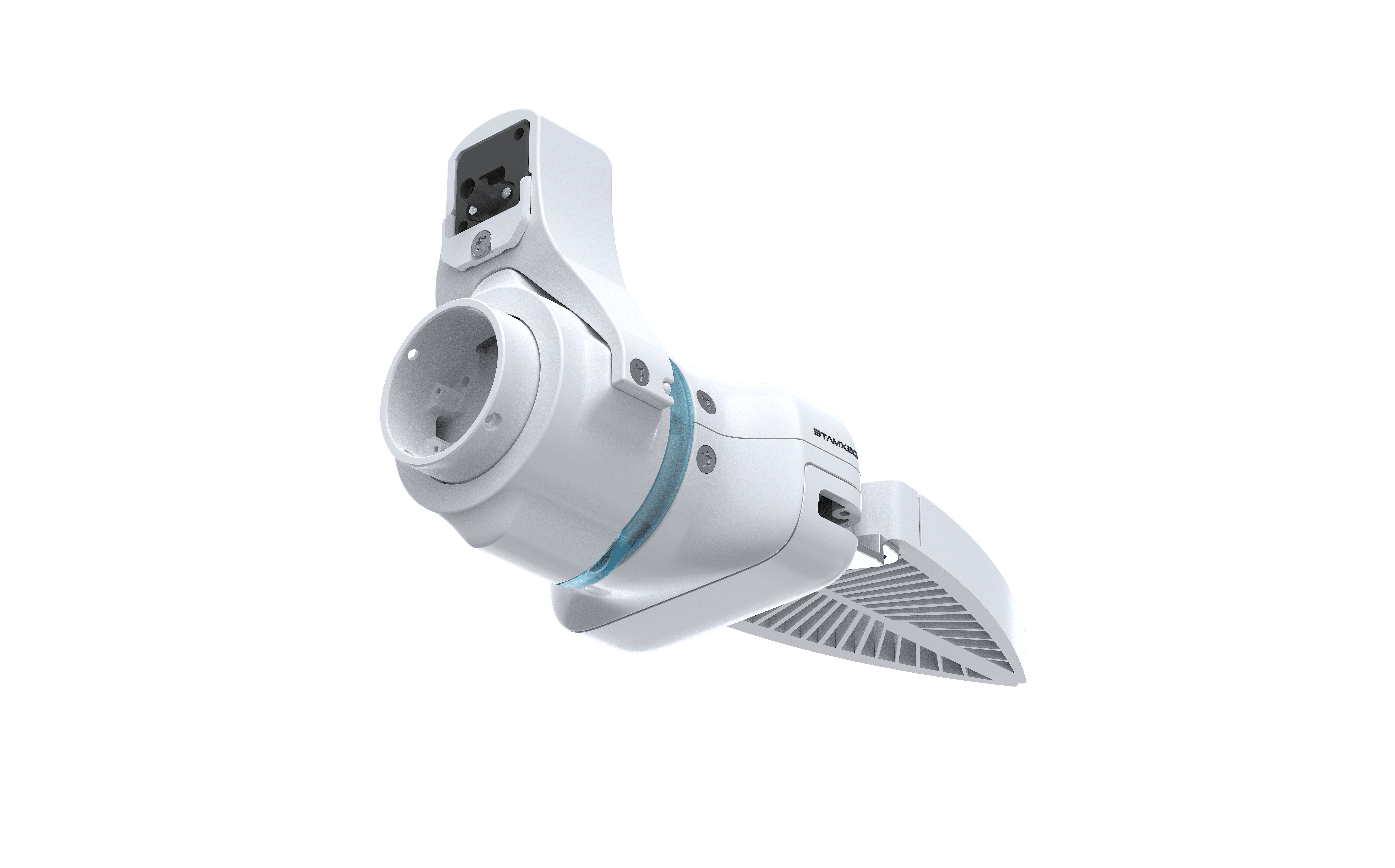 a light blue clock on a blue surface