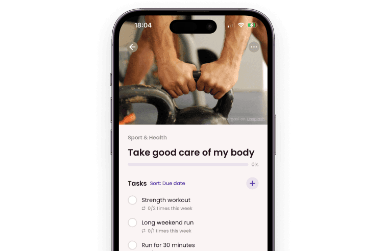 Screenshot of a health goal in the Griply app with actionable habits to improve your physical health