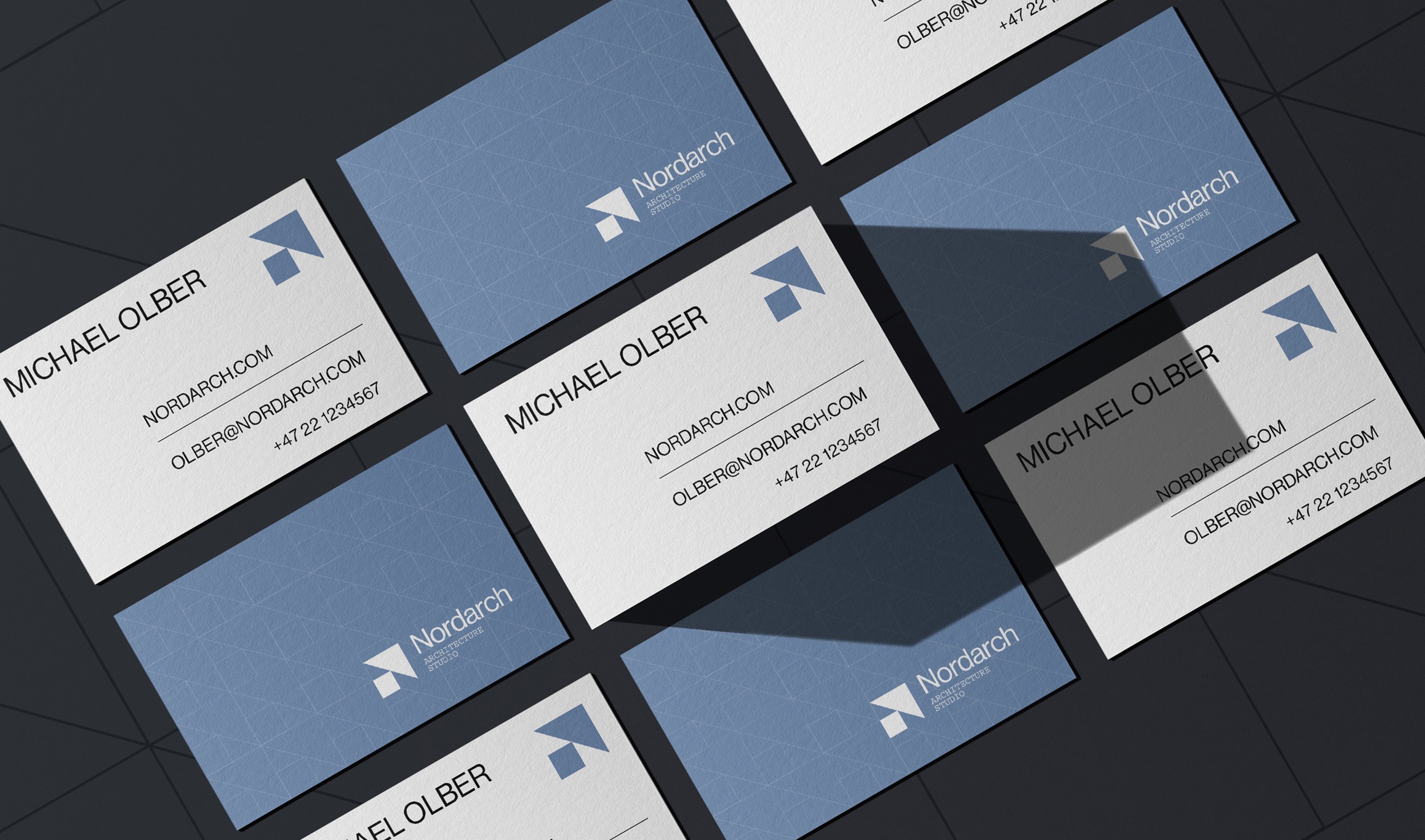 Nordarch Studio brand identity — full stationery set and collateral design Nordic architecture