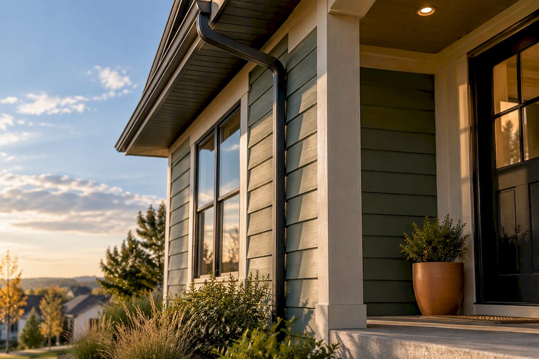 Sage and charcoal siding on Omaha home