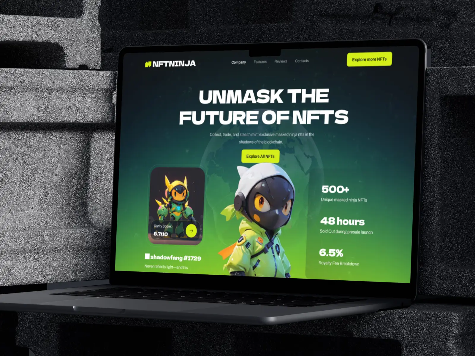 FatNinja NFT landing page Framer template for crypto project website