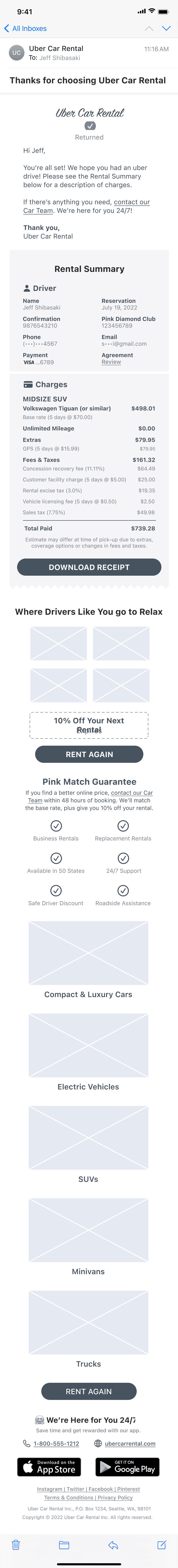 Second draft of the post-rental confirmation email