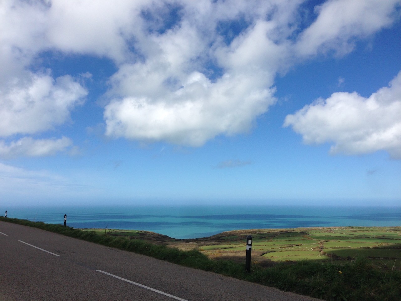 Open road with a view out to sea