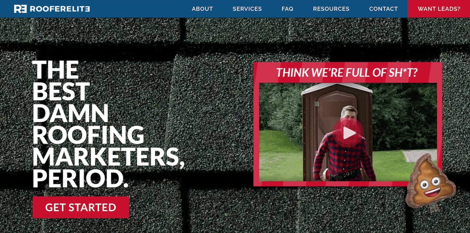 Roofer Elite homepage: The Best Damn Roofing Marketers, Period.
